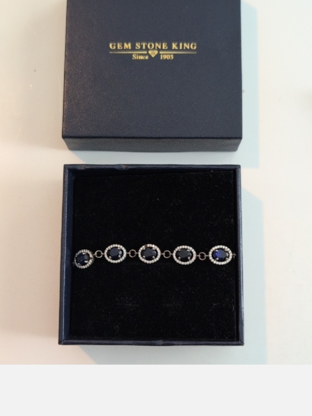 BLUE Sapphire Tennis Bracelet 925 Sterling Silver Bracelet Diamond Chip - Picture 7 of 16